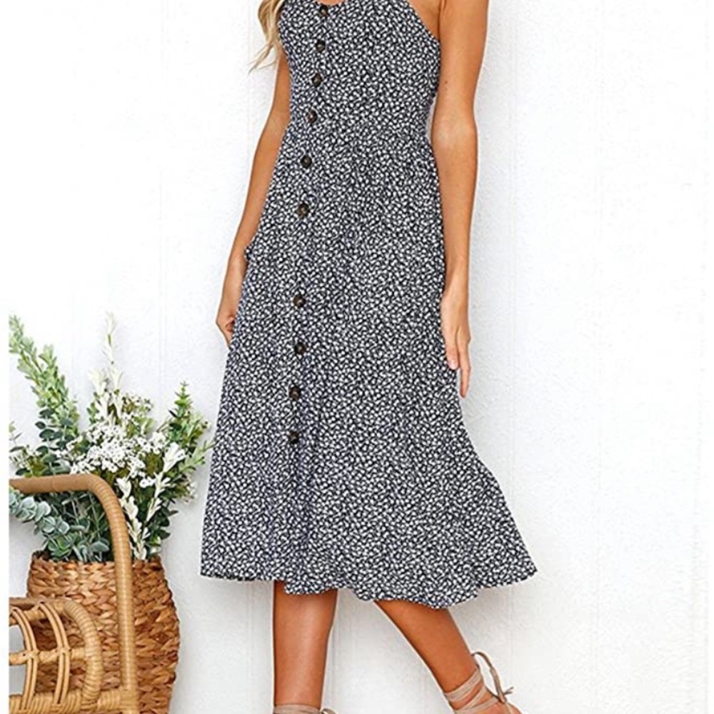 🎒Cute Floral “Button Up” Midi Strap Dress